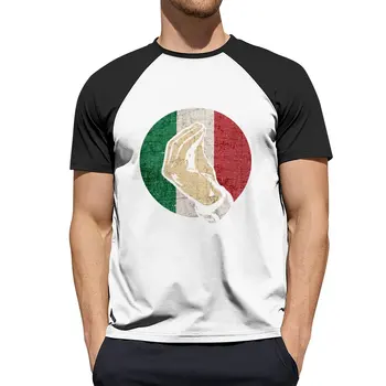 Итальянский жест рукой, язык пения, Забавная винтажная футболка с флагом Италии, футболка с коротким рукавом, мужская футболка