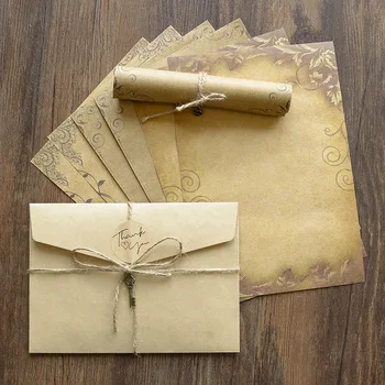 Канцелярские принадлежности в стиле ретро, Крафт-бумага, бумага для писем с конвертами, наклейки, украшения из пеньковой веревки, Ключи, бумага для записи музыкальных нот