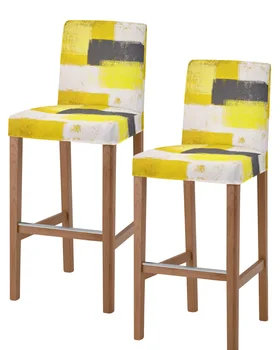 Картина маслом Абстрактный Геометрический Желтый Барный стул Чехлы для стульев Эластичная Короткая Спинка Протектор сидений стульев для домашней столовой