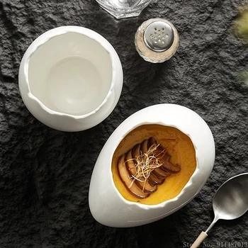 Керамическая десертная посуда в форме яичной скорлупы, бытовая кухня, Ресторанные принадлежности, Тарелка для послеобеденного чая из яиц на пару, Димсам