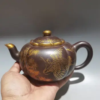 Китайский глиняный чайник Yixing Zisha, круглый горшок с золотой хурмой, император Цяньлун, 420 мл