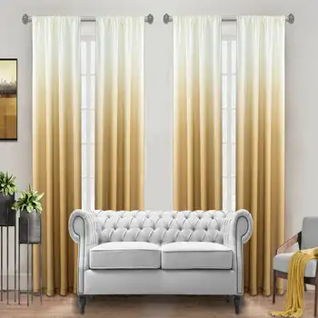 Комплект карманных оконных штор цвета омбре из 4 панелей золотистого цвета