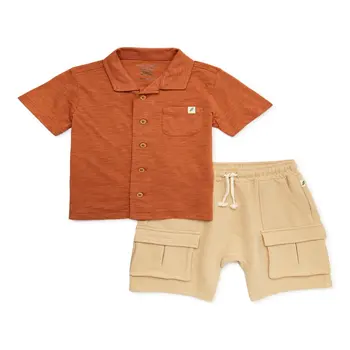 комплект одежды для кемпинга и мальчиков для малышей, рубашка и шорты, 2 предмета, размеры 12 м-5 Т