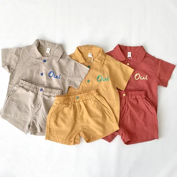 Комплекты детской одежды XXX Одежда для мальчиков и девочек, рубашка поло с коротким рукавом + брюки, детский костюм из 2 предметов, хлопок, летняя одежда для малышей 2022 г.