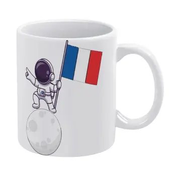 Космонавт с флагом Франции Белая Кружка своими руками Уникальная бутылка Пивные Кружки Фаянсовая чашка с юмористическим рисунком