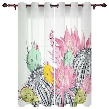 Красивые Кактусовые растения И цветы Оконные шторы для гостиной Роскошный Декор спальни Шторы Для обработки кухонных окон