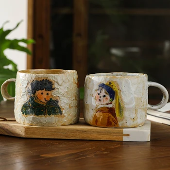 Креативная ручная работа в европейском стиле, винтажная кофейная ложка, керамическая чашка для молока, чашка для макияжа Van Gogh Pearl Girl с клубникой