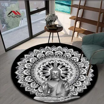 Круглый ковер с рисунком Будды для гостиной, ковры, мягкий нескользящий коврик для спальни, ковровые таписы 5 размеров