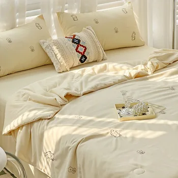 Летнее одеяло набор домашнего текстиля соевое волокно тонкое одеяло простыня наволочка 4шт постельные принадлежности набор мультфильм вышивка летние одеяла