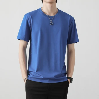 Летние однотонные футболки с короткими рукавами для мужчин, 5 цветов хлопка Хорошего качества, мешковатые эластичные футболки Simplicity, мужские Сине-серые