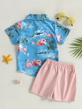 Летняя одежда для девочек из 2 предметов, Очаровательная рубашка с короткими рукавами и пуговицами с принтом дельфина, шорты, комплект