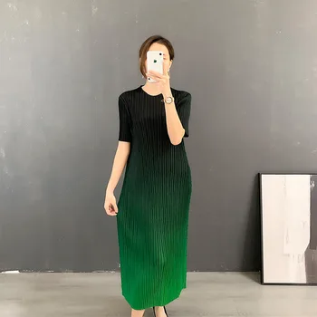 Лето 2023, новое плиссированное платье Sanzhai с круглым вырезом и градиентной складкой, стильное, простое, роскошное и тонкое платье трапециевидной формы