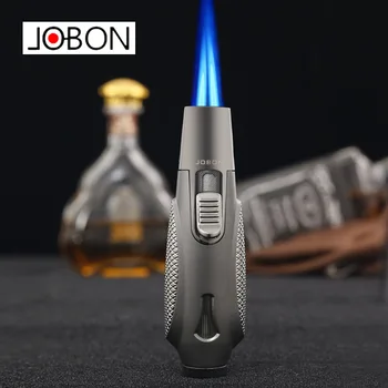 Металлическая бутановая газовая зажигалка JOBON для кемпинга на открытом воздухе с турбонаддувом с двойной струей синего пламени 360 ° Для приготовления барбекю, зажигалки для сигар