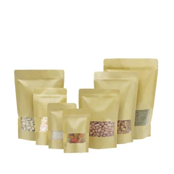 Многоразовые пакеты из крафт-бумаги по 500 г для орехов с застежкой-молнией, стоячие пакеты, упаковочные бумажные пакеты с застежкой-молнией и окошком