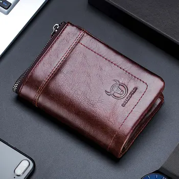 Модный кожаный мужской кошелек BULLCAPTAIN RFID в стиле ретро, короткий кошелек, клатч, мужской кошелек на молнии, футляр для карт, портмоне для монет