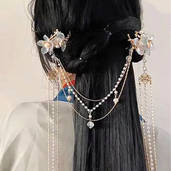 Модный перезвон, горный хрусталь, цветок, Заколка с длинной кисточкой, заколки для волос для девочек, Креативная Свадебная заколка для волос, Аксессуары для волос, Свадебный головной убор