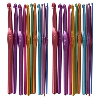 Набор из 24 металлических спиц и крючков для вязания крючком с чехлом Набор для рукоделия из пряжи Разноцветный Случайный