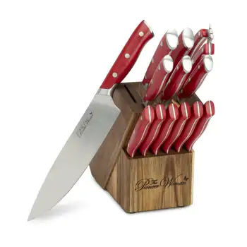 Набор ножей Pioneer из 14 предметов из нержавеющей стали, красный кухонный нож с держателем для хранения