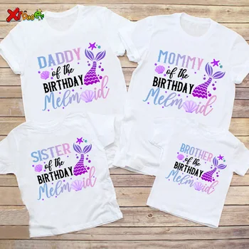 Наряды для девочек на день рождения, футболка с русалочкой, одинаковые комплекты для семьи, одежда для вечеринки, детская рубашка, футболка для девочек, Одежда для детей