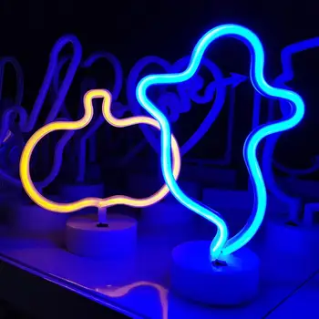 Неоновая вывеска Креативной формы с USB / батарейным питанием, тыквенный призрак, светодиодный неоновый светильник, декор для вечеринки в честь Хэллоуина