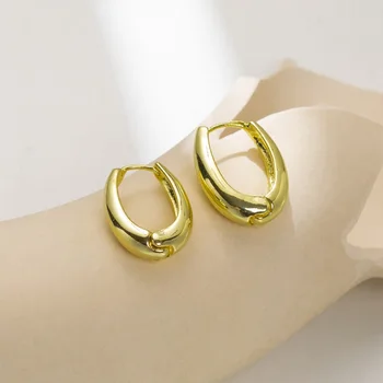 Новые классические серьги-кольца из гладкого металла из медного сплава для женщин, модные U-образные серьги Huggies золотого цвета, Ювелирный подарок