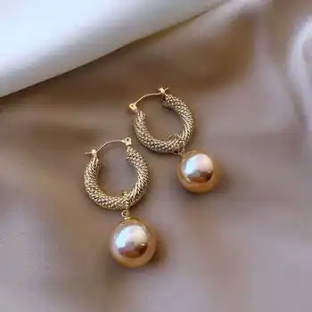 Новые роскошные Элегантные Золотые круглые серьги-кольца с жемчугом для женщин, винтажные темпераментные серьги для вечеринок на каждый день, модный ювелирный подарок от Kpop