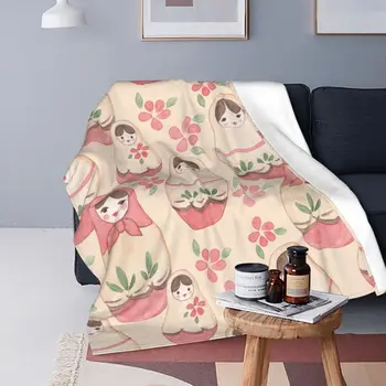 Одеяла с рисунком русской куклы-матрешки, Фланелевый плед с рисунком аниме, переносное покрывало для постельных принадлежностей, плюшевое тонкое одеяло для дивана