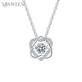 Ожерелье из муассанита MINWEEN GRA для женщин, Сверкающий кулон с имитацией бриллианта, Бьющееся сердце, Серебряные ювелирные украшения S925, подарок