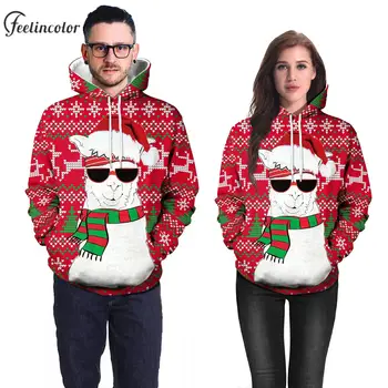 Пара уродливых рождественских толстовок, мужские и женские пуловеры с капюшоном с 3D принтом и карманом, осенняя теплая уличная одежда, толстовки с животными большого размера