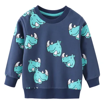 Персонализированная детская футболка с принтом носорога, Повседневный спортивный топ, свитер для мальчиков и девочек, осенне-зимняя хлопковая толстовка с длинным рукавом