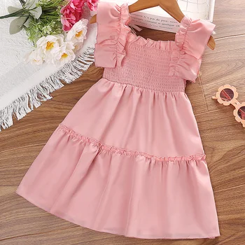 Платье для девочек 4-7 лет, розовое кружевное платье на бретелях для маленьких девочек, элегантное праздничное платье для выпускного вечера, одежда для выпускного вечера