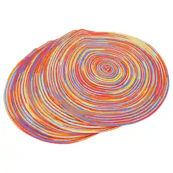 Плетеные разноцветные круглые коврики для кухонного обеденного стола, теплоизоляционные, не стирающиеся осенние салфетки 6