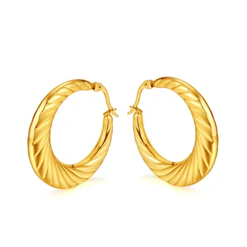 Позолоченные серьги-кольца с круглой резьбой из нержавеющей стали для женщин, модные вечерние ювелирные изделия для девочек, Размер 33 мм, n817