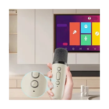 Портативный динамик с микрофоном K12 Bluetooth для небольшого домашнего телевизора KTV с 1 микрофоном для подарков на День рождения, домашних вечеринок, бежевый