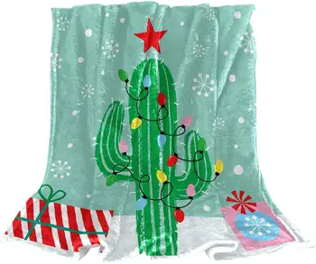 Постельное белье Флисовое одеяло, декоративное для диванного пола в спальне, кактус, Рождественская Снежинка, прекрасный мультфильм