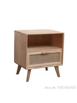 Прикроватный столик из массива дерева, простой современный прикроватный шкаф для хранения в спальне, мини-маленький японский шкаф для хранения из ротанга