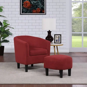 Присаживайтесь, Акцентный стул с пуфиком, красная микрофибра, Мебель для гостиной, Стул для гостиной, Удобный, простой и современный