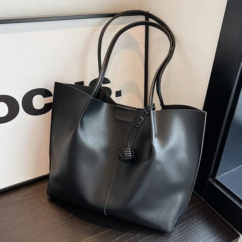 Простая женская сумка на одно плечо 2023, новая модная универсальная сумка для покупок из искусственной кожи большой емкости, дизайнерская сумка-тоут для пригородных поездок
