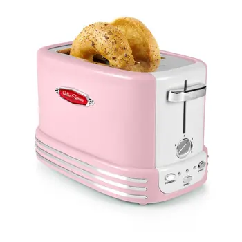 Ретро-тостер для бубликов с 2 ломтиками, розовый