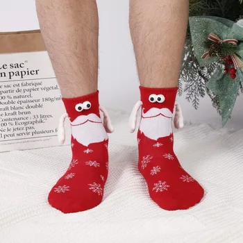 Рождественские носки с героями мультфильмов, Креативные Носки с магнитным всасыванием, Хлопковые носки с носком, 3D Клубные носки для пары, рука об руку