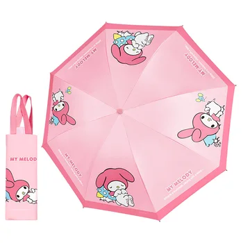 Ручной Зонт Sanrio Melody с защитой От Солнца и Сумкой для переноски Солнцезащитного Зонта Trifold Black Glue Rain and Clear Umbrella