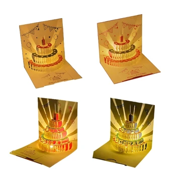 Светомузыкальная поздравительная открытка с днем рождения, 3D всплывающая поздравительная открытка, музыкальная открытка с тортом на день рождения, прямая поставка