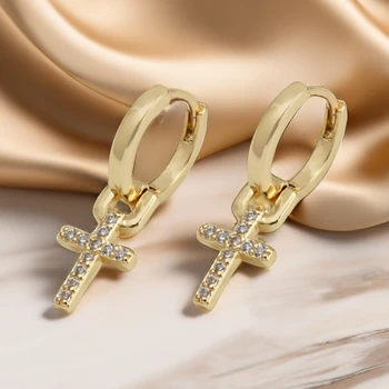 Серьги-крестики для женщин золотого цвета, серьги из нержавеющей стали, женские эстетические украшения для ушей с подвесками 2023 г.