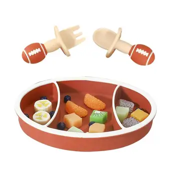 Силиконовые разделенные тарелки для малышей, тарелка для кормления малышей, разделенная в форме мяча для регби, разделенное блюдо для самостоятельного кормления