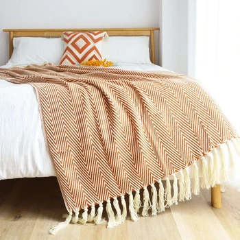 Скандинавское покрывало в полоску, Геометрическое Жаккардовое вязаное одеяло, покрывало для кровати, Гобелен, прямая поставка, декоративное одеяло Sofa, плед