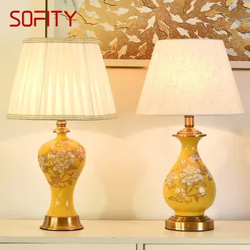 Современная настольная лампа SOFITY из желтой керамики, светодиодная китайская креативная настольная лампа, мода для дома, гостиной, прикроватной тумбочки в спальне