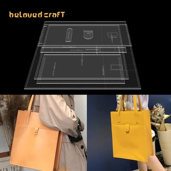 Создание узора кожаной сумки Lovedcraft с использованием крафт-бумаги и акриловых шаблонов для женской сумки-тоут через плечо