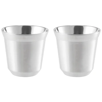 Стальные чашки для Эспрессо Набор из 2 Кофейных Кружек с Двойными Стенками и Чайными Чашками Легко моется и можно мыть в посудомоечной машине (80 мл)