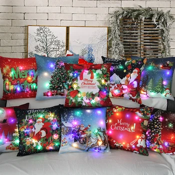 Чехол для подушки со светодиодной подсветкой, Рождественская декоративная подушка, домашняя Квадратная наволочка, Диванная подушка, Новогодняя наволочка